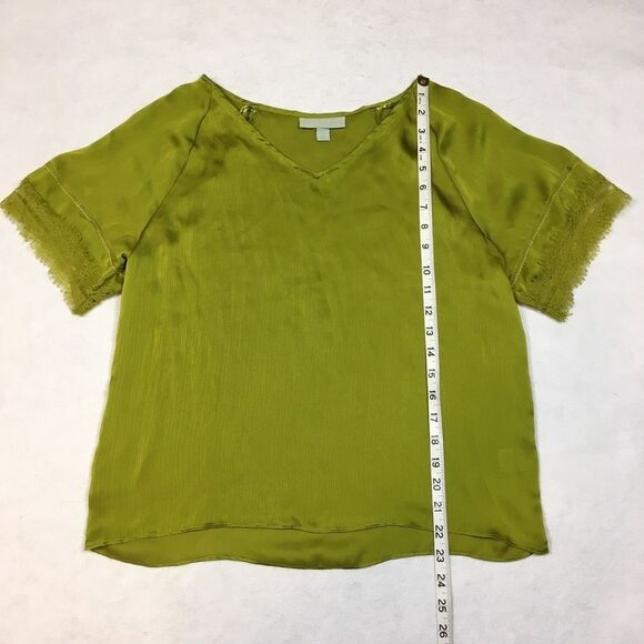 Ryegrass Womens S Chartreuse Green Short Sleeve Blouse Lace V Neck Boho Work Top - Picture 5 of 8